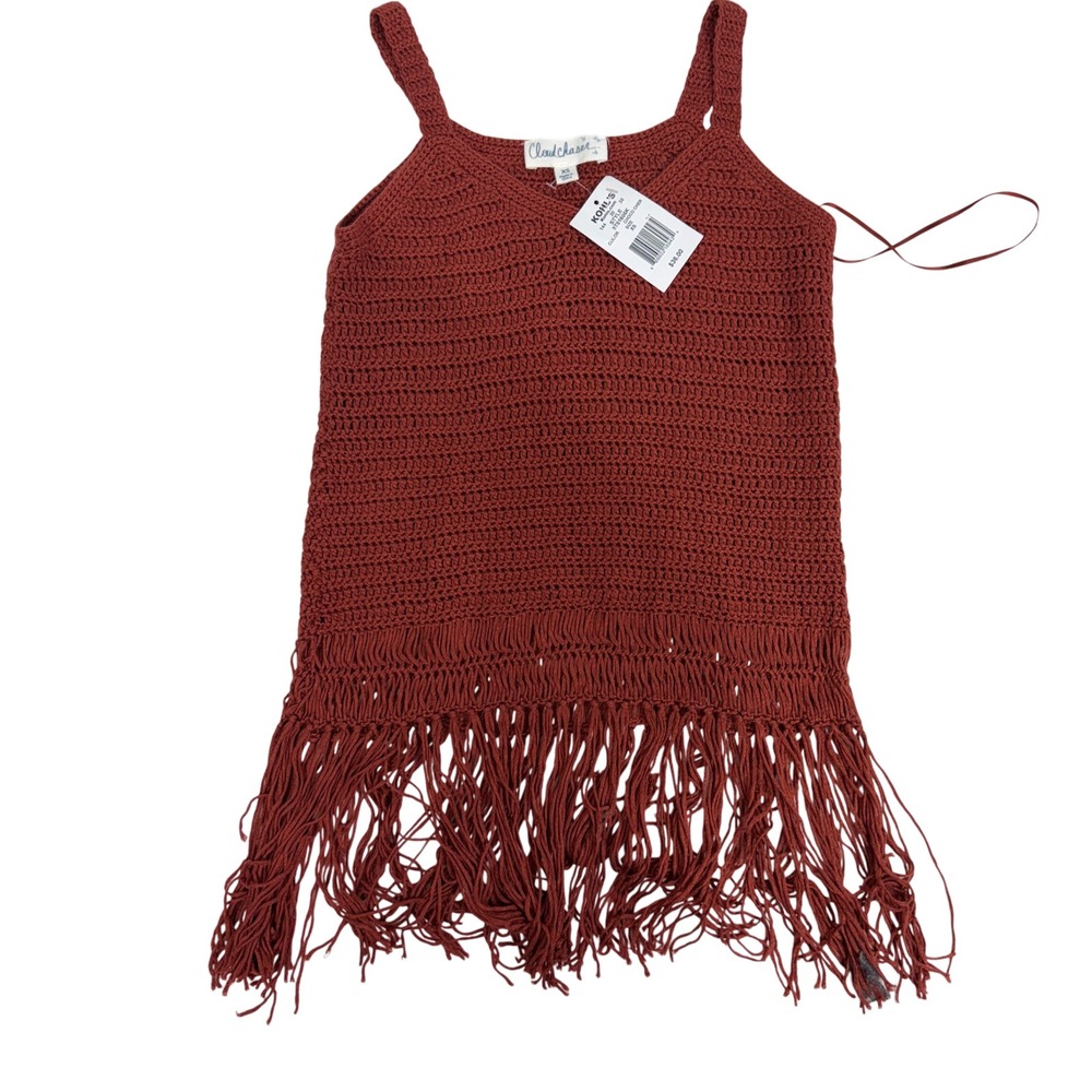 Cloud Chaser Crocheted Fringe Tank Top Rust Red‎ Women's XS